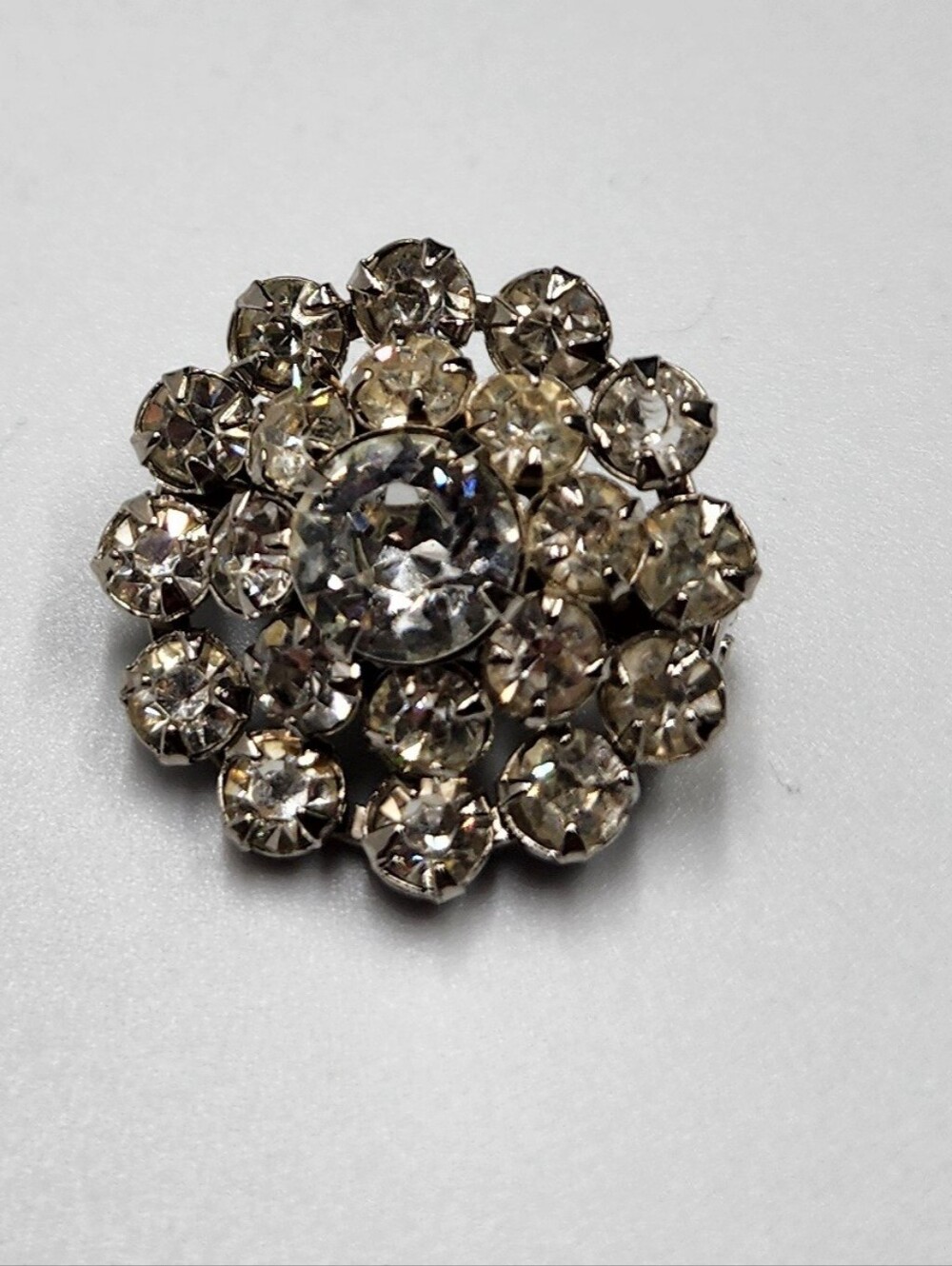 Vintage Silver-Tone Clear Rhinestone Cluster Brooch Small 1" Inch VTG